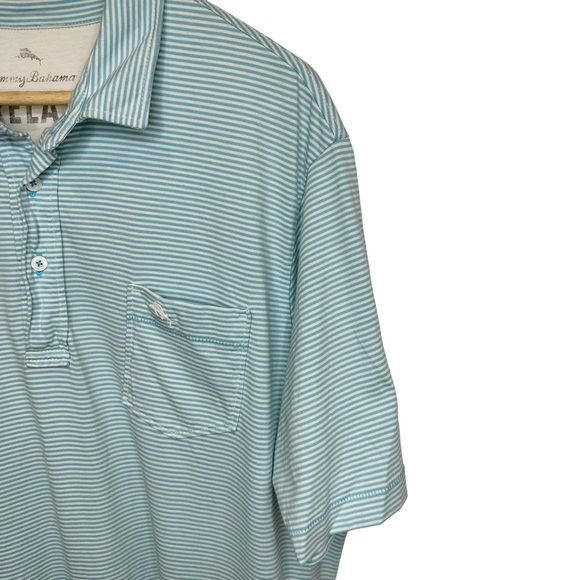 Tommy Bahama Relax Shirt Men Collared 1/4 Button Short Sleeve Striped Blue Large - Picture 4 of 14